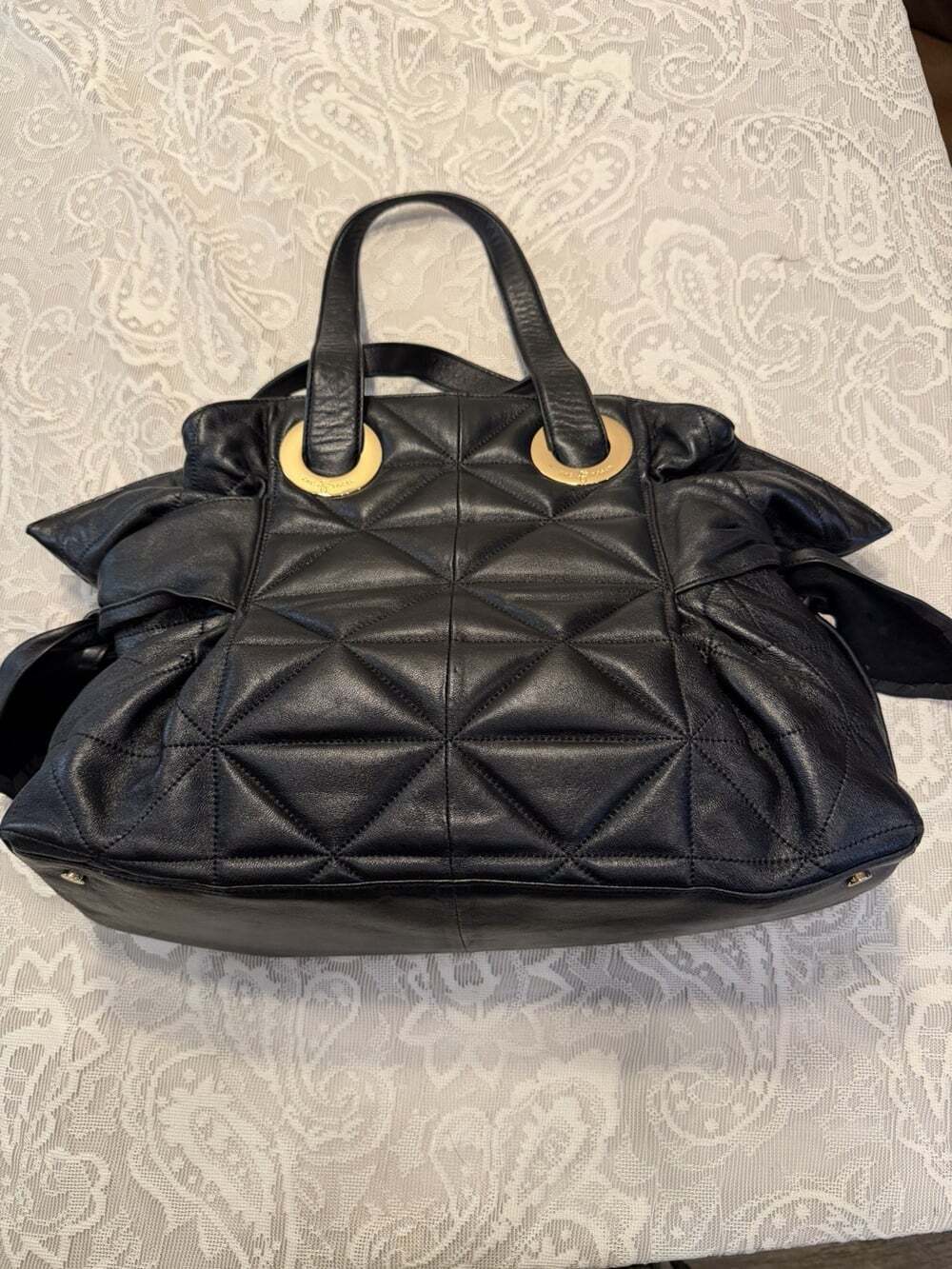 Zac Posen Quilted Black Leather Handbag Clean Inside Out.